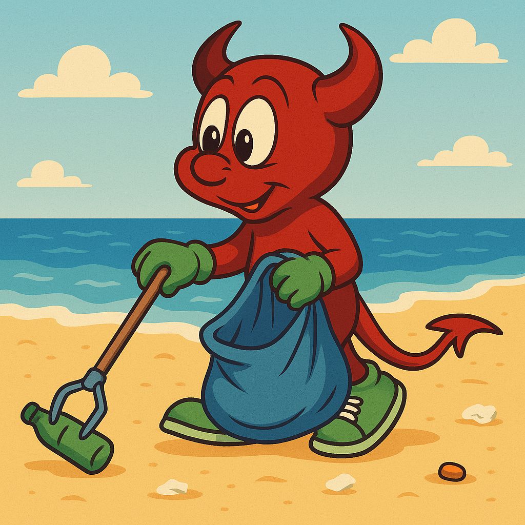 BSD beastie cleaning up the beach